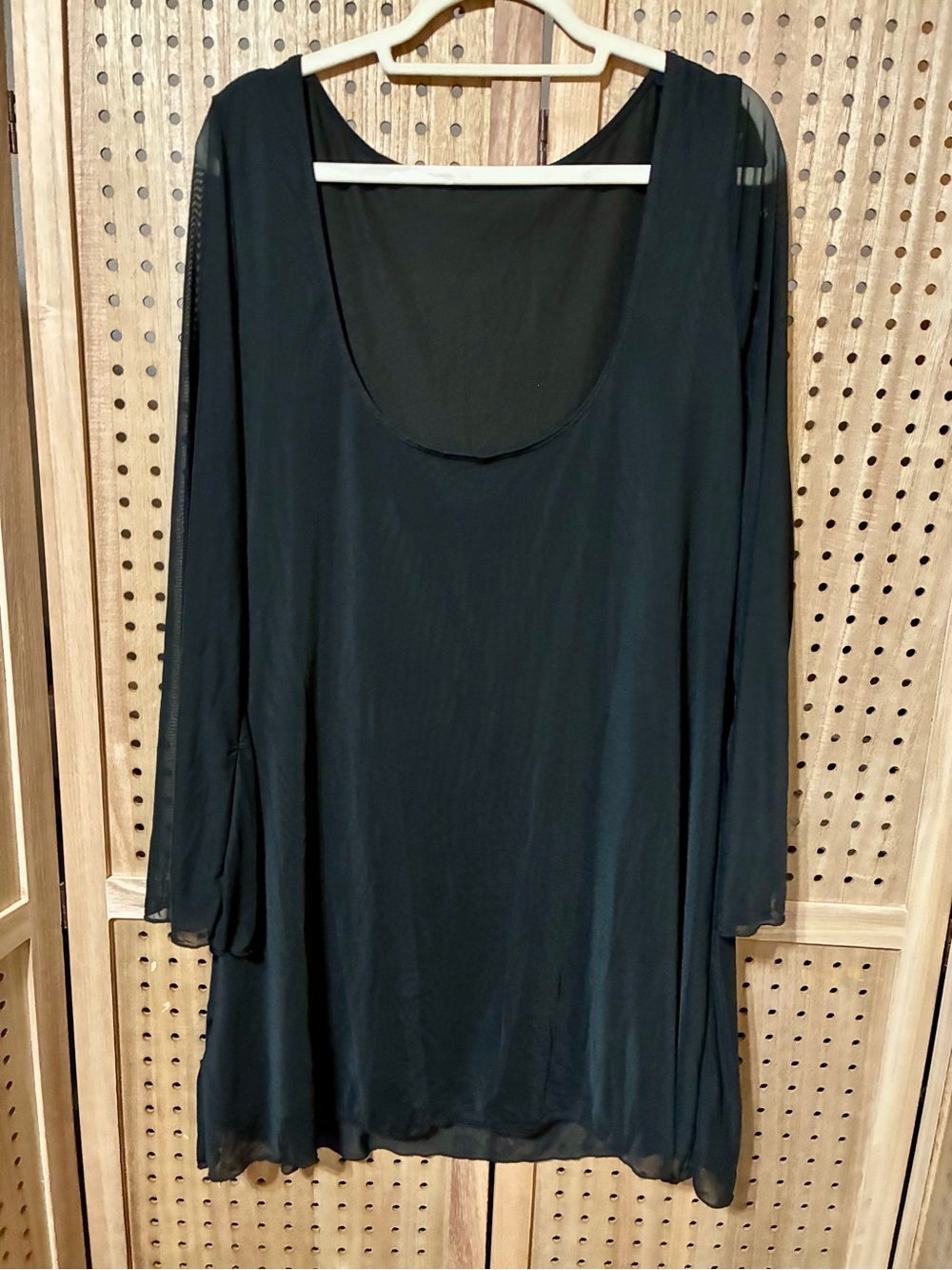 Women’s Sheer Black Scoop Neck Long Sleeve Dress by Make Me Chic 3X